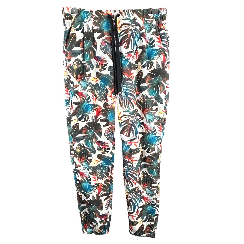 Kavu Tropical Monstera Print Joggers Multicolor Pleated Pockets Womens XS